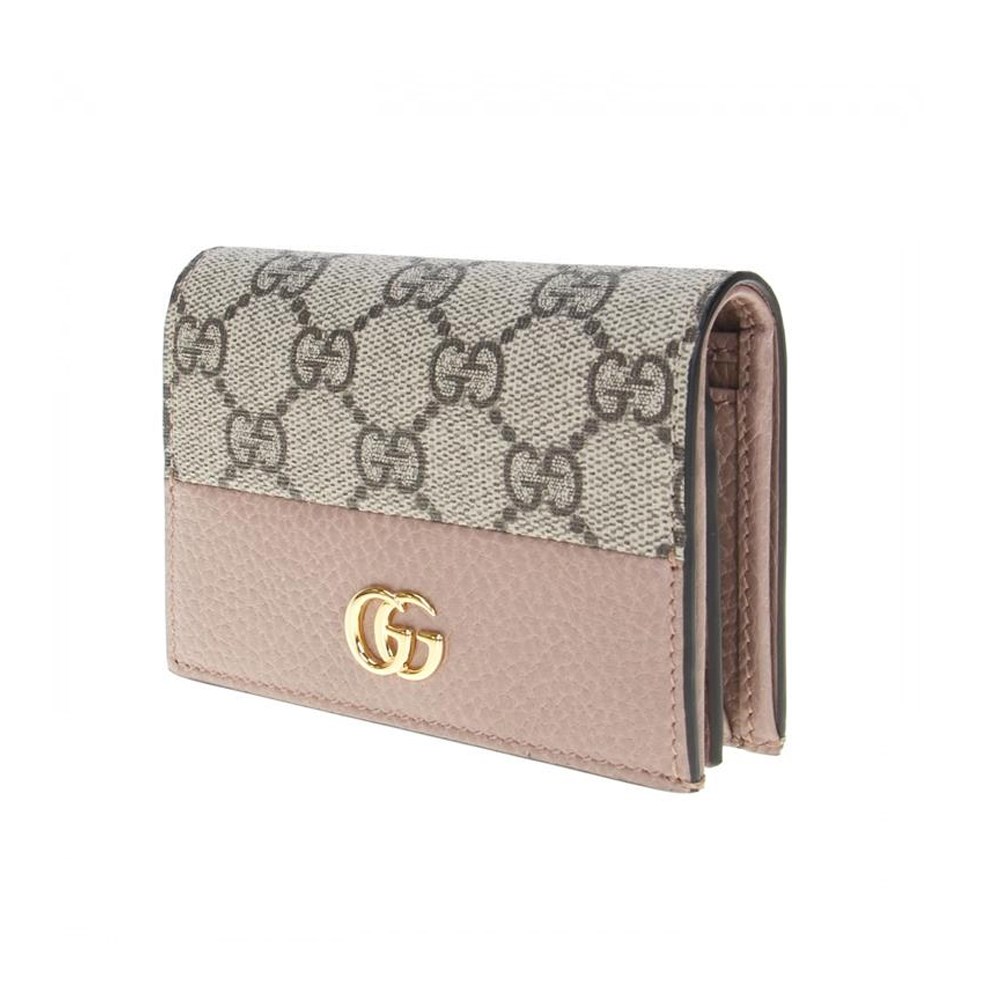 【GUCCI 古馳】658610 經典金屬雙G LOGO牛皮拚帆布暗釦萬用信用卡夾/短夾