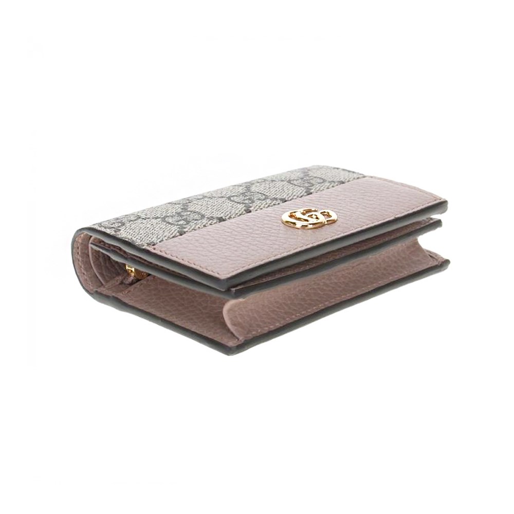 【GUCCI 古馳】658610 經典金屬雙G LOGO牛皮拚帆布暗釦萬用信用卡夾/短夾