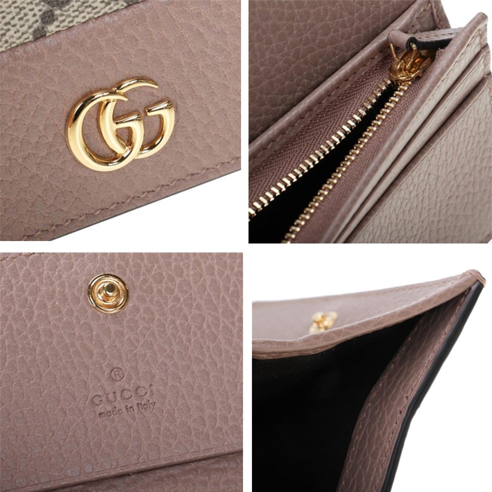 【GUCCI 古馳】658610 經典金屬雙G LOGO牛皮拚帆布暗釦萬用信用卡夾/短夾