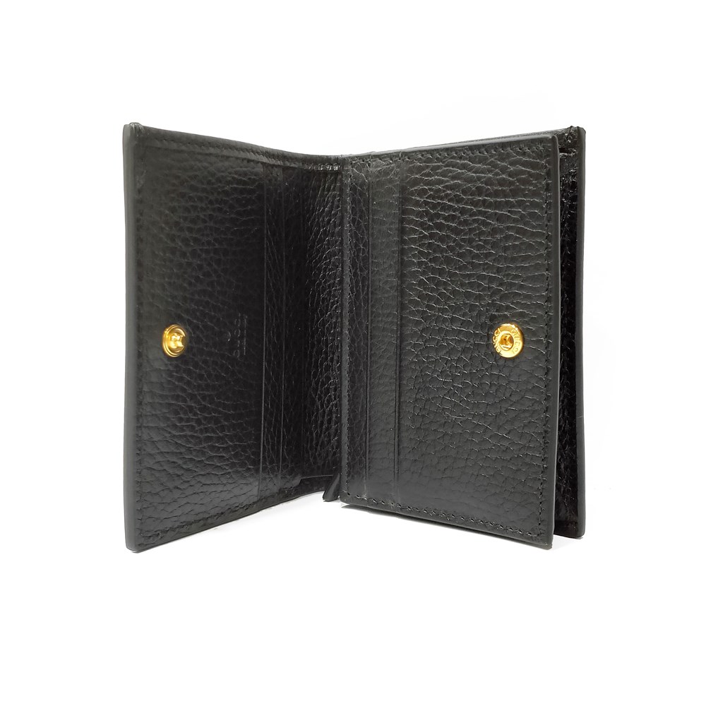 【GUCCI 古馳】658610 經典金屬雙G LOGO牛皮拚帆布暗釦萬用信用卡夾/短夾