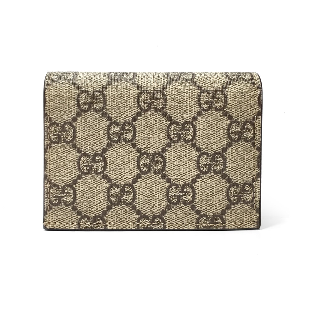 【GUCCI 古馳】658610 經典金屬雙G LOGO牛皮拚帆布暗釦萬用信用卡夾/短夾