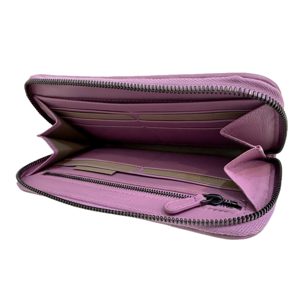 【BOTTEGA VENETA 寶緹嘉】518389 經典編織小羊皮拉鍊長夾(淡紫)