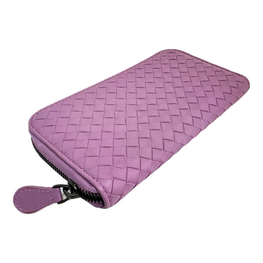 【BOTTEGA VENETA 寶緹嘉】518389 經典編織小羊皮拉鍊長夾(淡紫)
