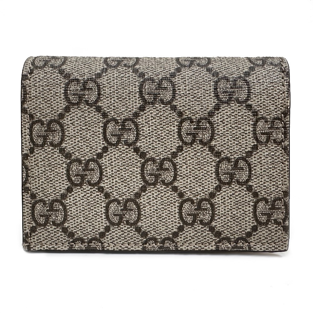 【GUCCI 古馳】658610 經典金屬雙G LOGO牛皮拚帆布暗釦萬用信用卡夾/短夾(白色)