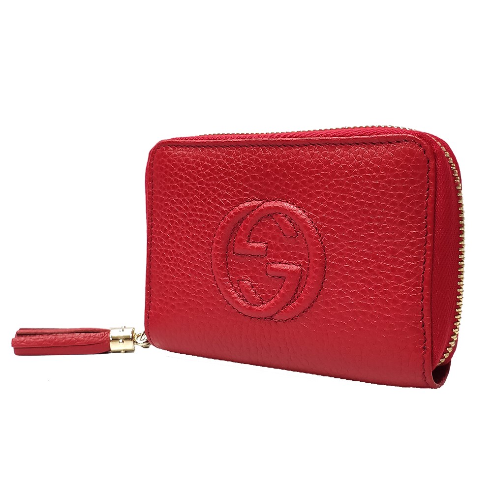 【GUCCI 古馳】598209 經典SOHO系列大雙G LOGO牛皮拉鍊零錢短夾(紅色)