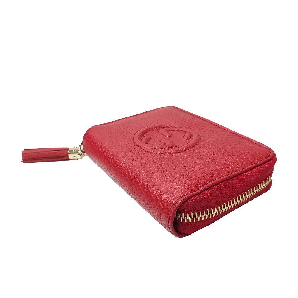【GUCCI 古馳】598209 經典SOHO系列大雙G LOGO牛皮拉鍊零錢短夾(紅色)