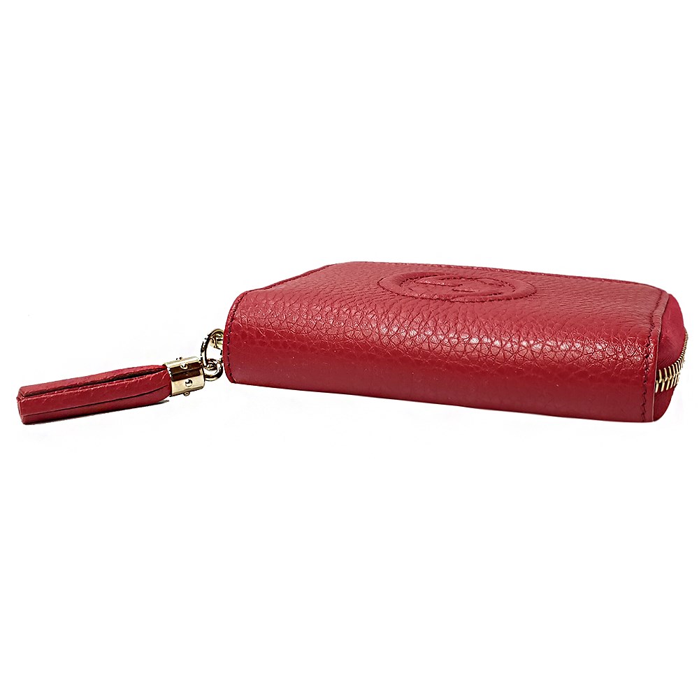【GUCCI 古馳】598209 經典SOHO系列大雙G LOGO牛皮拉鍊零錢短夾(紅色)