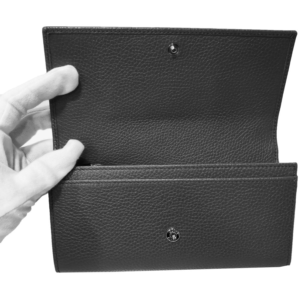 【GUCCI】598206 經典雙G SOHO系列荔枝紋牛皮扣式翻蓋長夾(黑色)