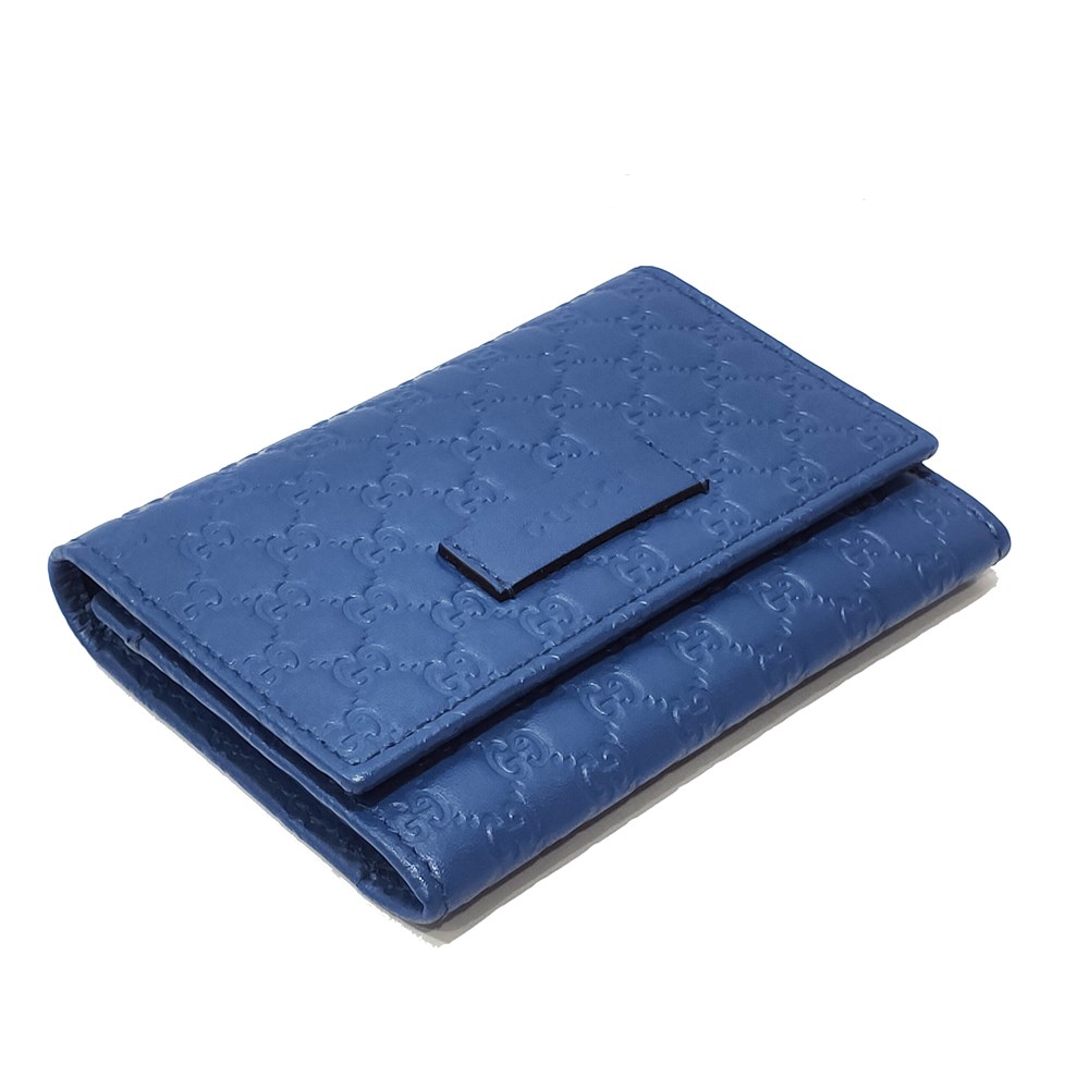 【GUCCI 古馳】544030 Gutchishima 牛皮壓紋名片零錢包(藍色)