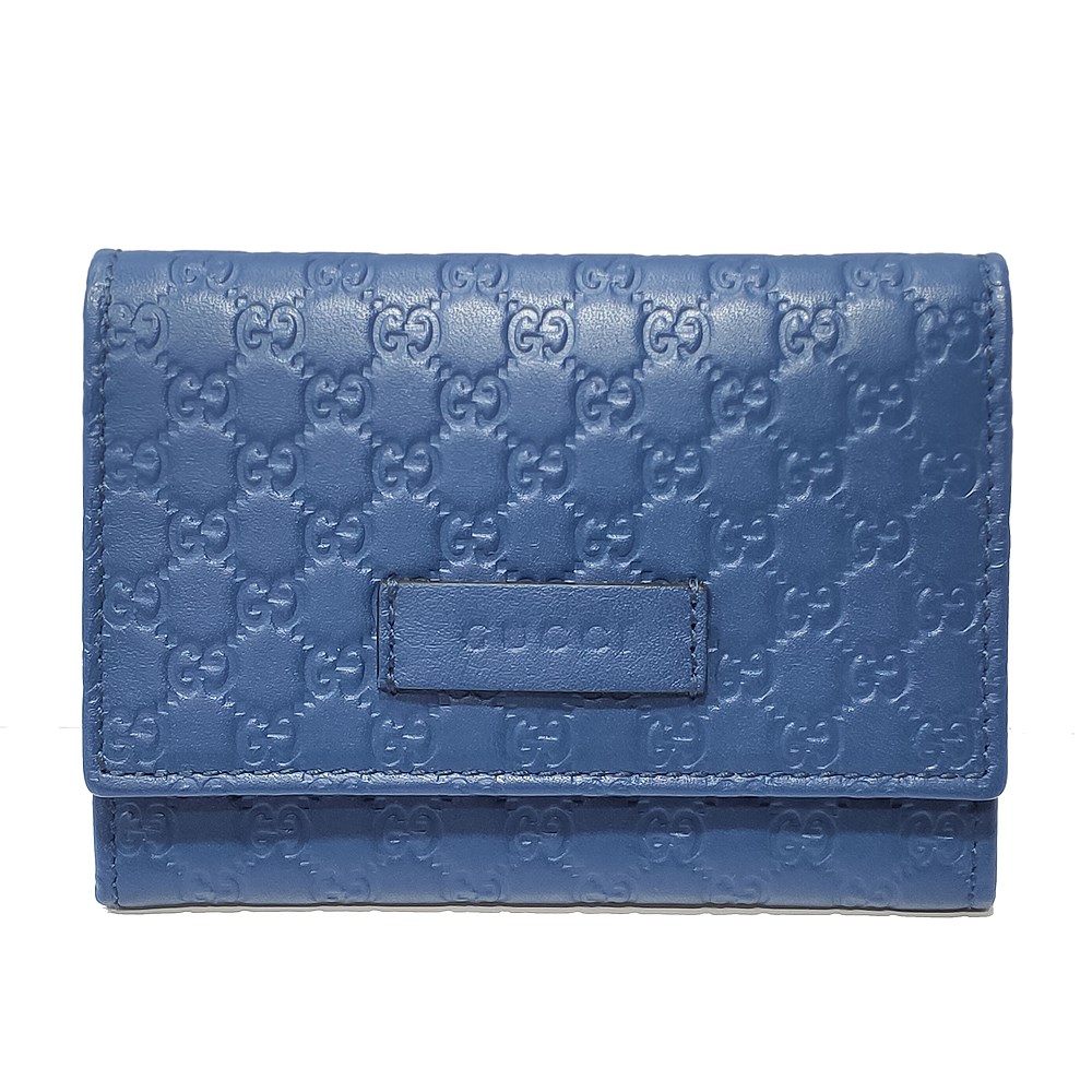 【GUCCI 古馳】544030 Gutchishima 牛皮壓紋名片零錢包(藍色)