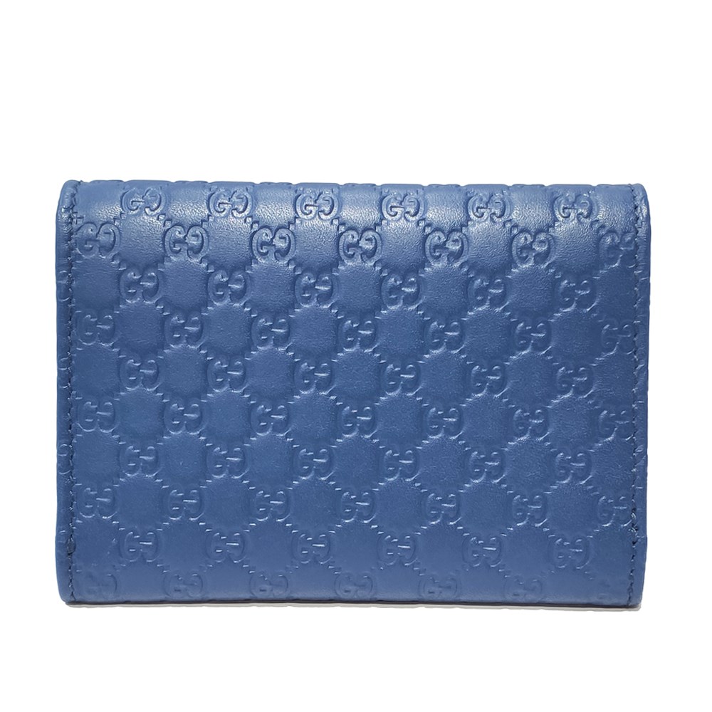 【GUCCI 古馳】544030 Gutchishima 牛皮壓紋名片零錢包(藍色)