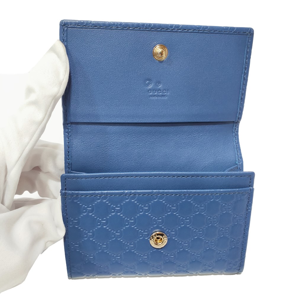 【GUCCI 古馳】544030 Gutchishima 牛皮壓紋名片零錢包(藍色)