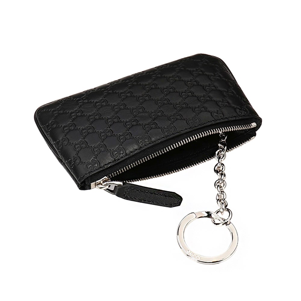 【GUCCI 古馳】544476 Gutchishima GG 鑰匙圈拉鍊零錢包(黑色)