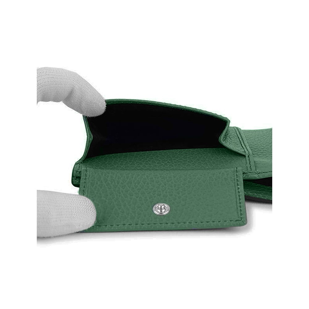 【GUCCI 古馳】610466經典GG  LOGO荔枝牛皮拚色男用對開零錢短夾(綠色) 