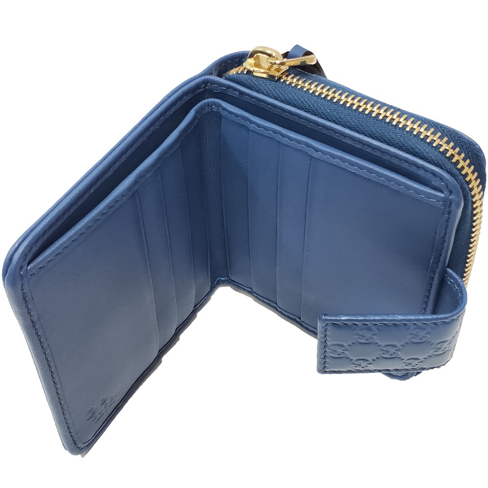 【GUCCI 古馳】經典Guccissima壓紋牛皮拉鍊/暗扣短夾(藍色449395 BMJ1G 4231)