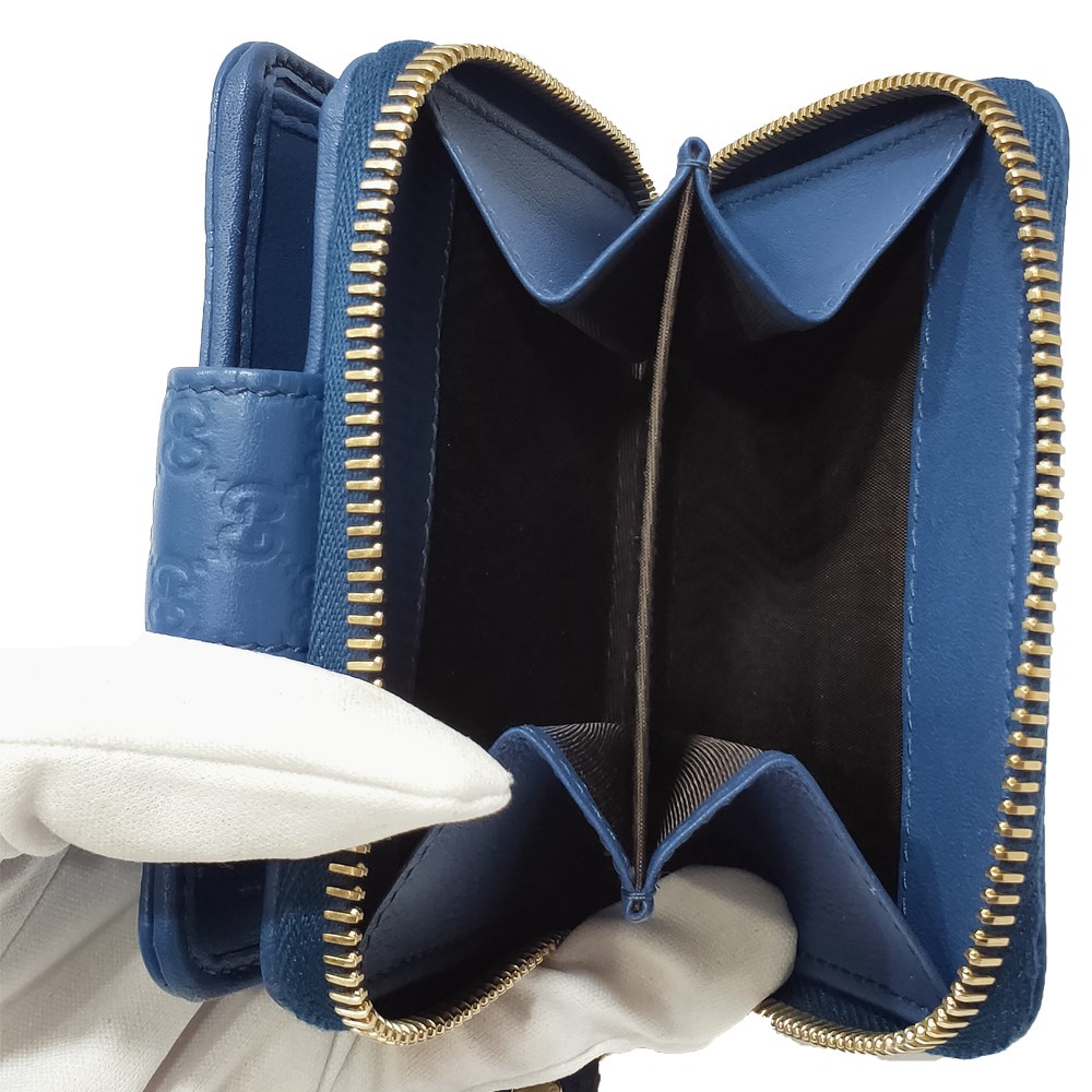 【GUCCI 古馳】經典Guccissima壓紋牛皮拉鍊/暗扣短夾(藍色449395 BMJ1G 4231)