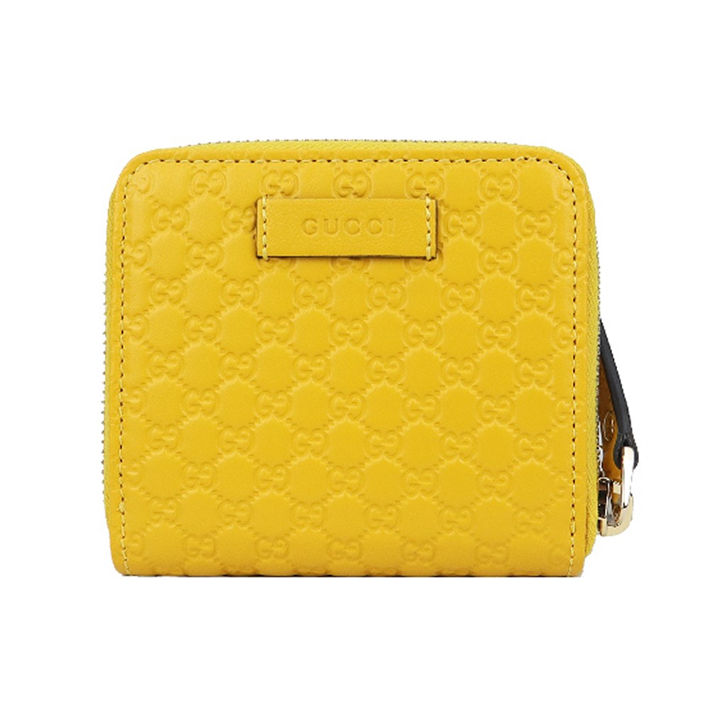 【GUCCI 古馳】經典Guccissima壓紋牛皮拉鍊/暗扣短夾(黃色449395 BMJ1G 7124)