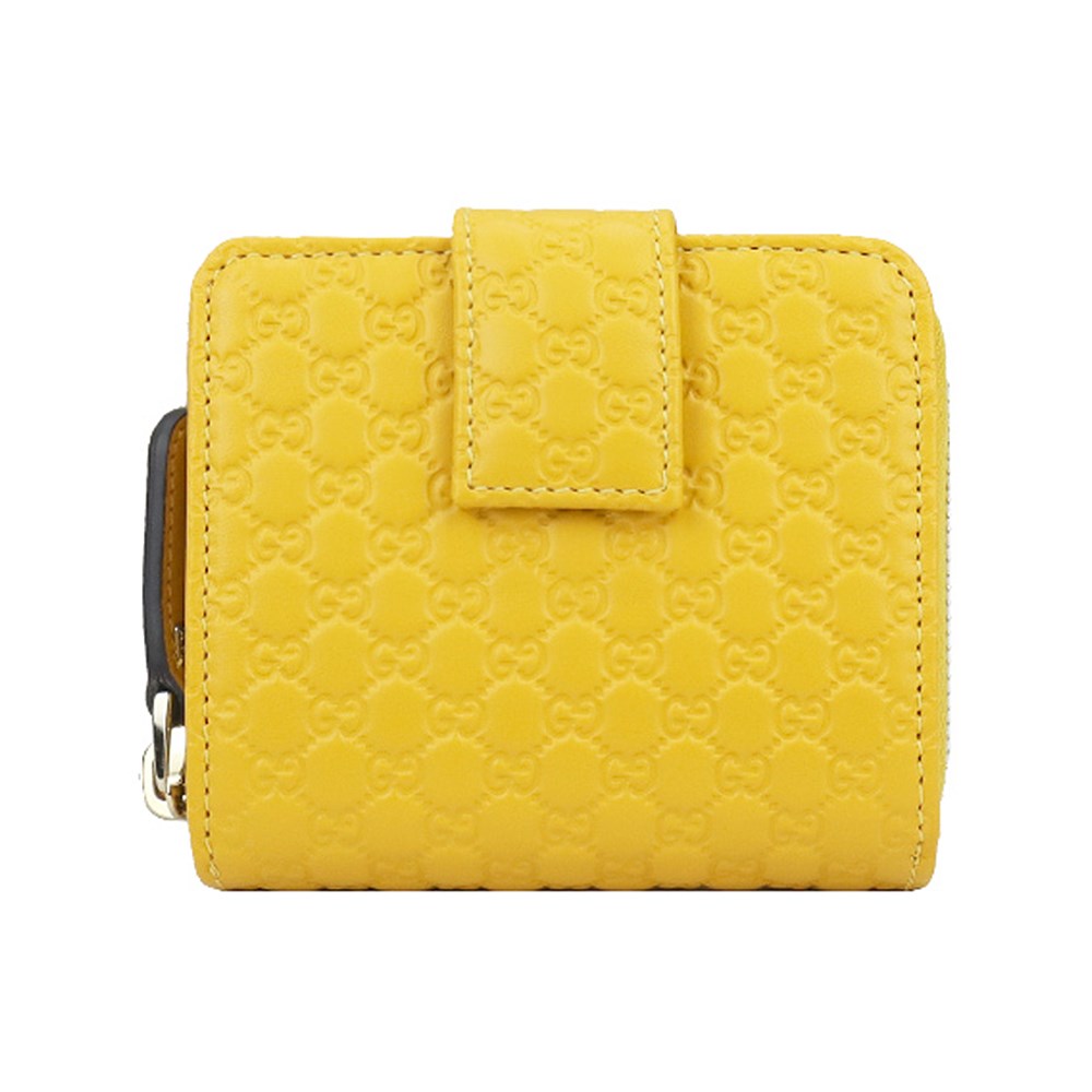 【GUCCI 古馳】經典Guccissima壓紋牛皮拉鍊/暗扣短夾(黃色449395 BMJ1G 7124)