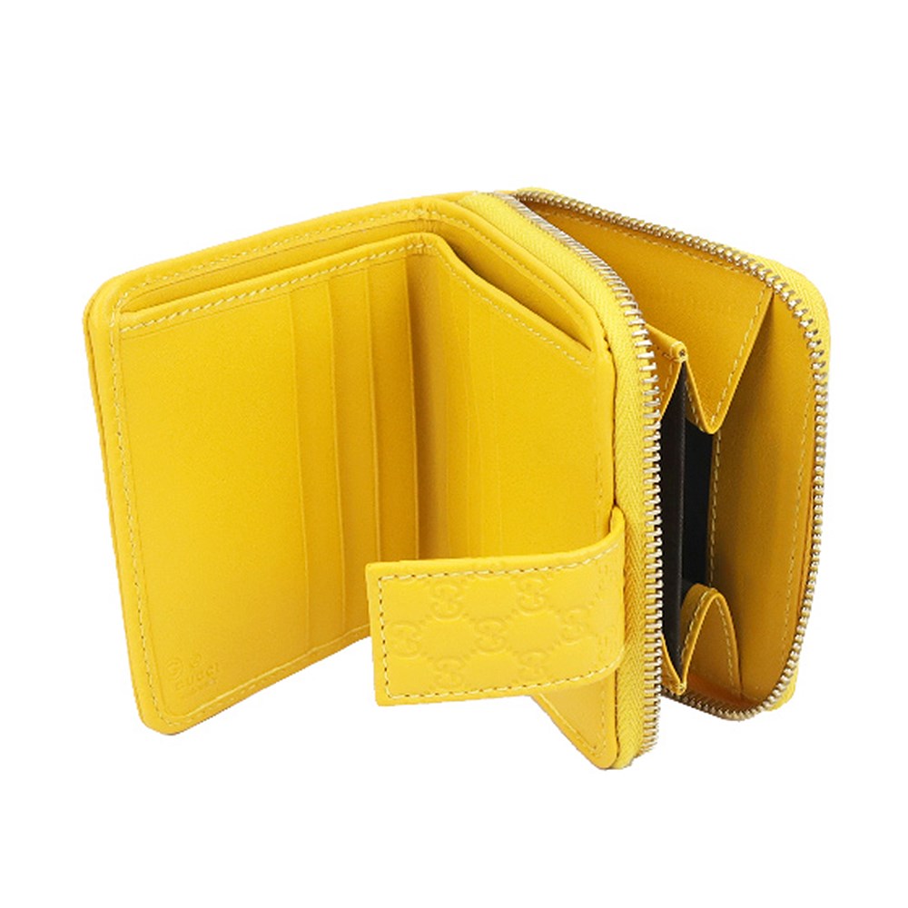 【GUCCI 古馳】經典Guccissima壓紋牛皮拉鍊/暗扣短夾(黃色449395 BMJ1G 7124)