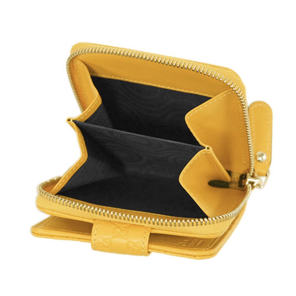 【GUCCI 古馳】經典Guccissima壓紋牛皮拉鍊/暗扣短夾(黃色449395 BMJ1G 7124)