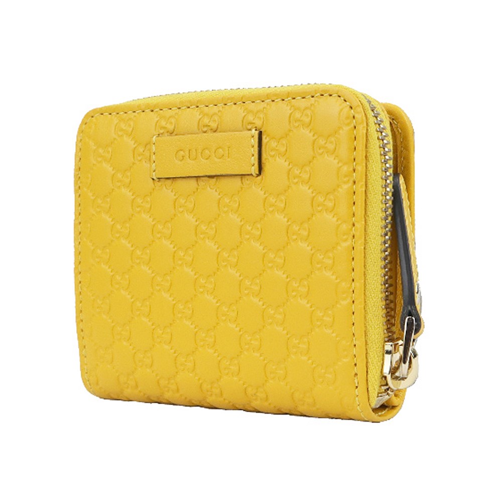 【GUCCI 古馳】經典Guccissima壓紋牛皮拉鍊/暗扣短夾(黃色449395 BMJ1G 7124)