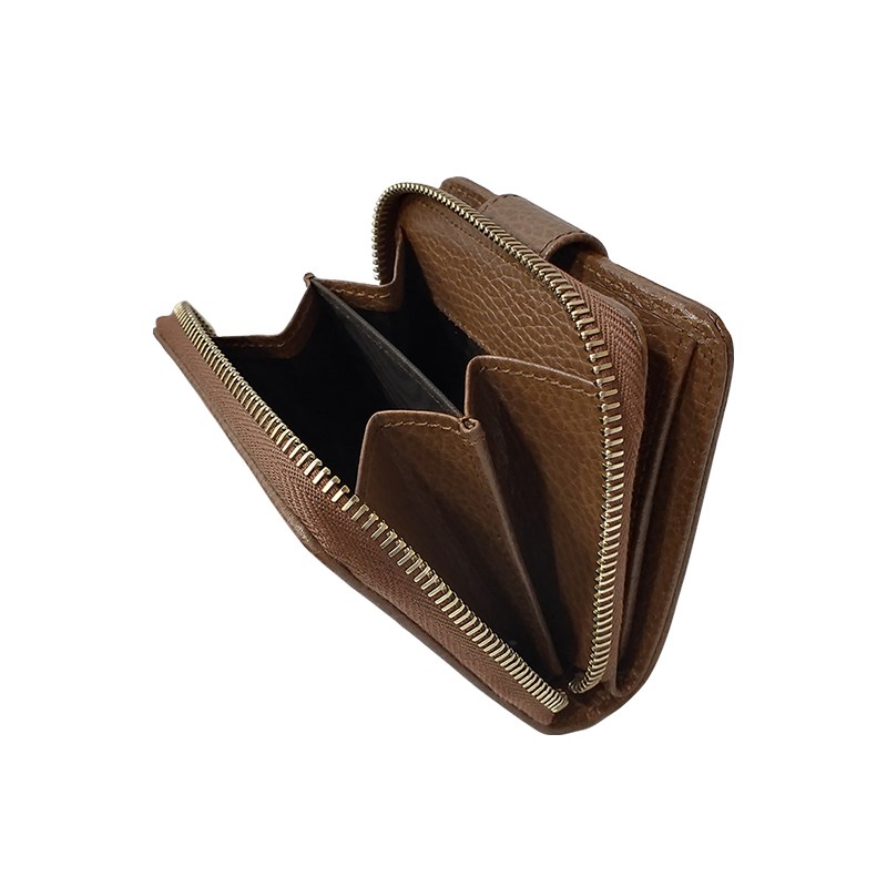 【GUCCI 古馳】346056 經典雙G緹花皮飾邊扣式短夾