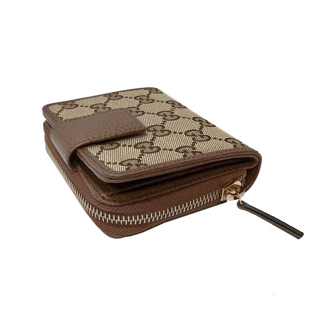 【GUCCI 古馳】346056 經典雙G緹花皮飾邊扣式短夾