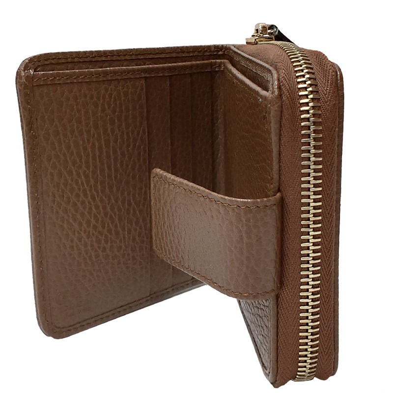 【GUCCI 古馳】346056 經典雙G緹花皮飾邊扣式短夾