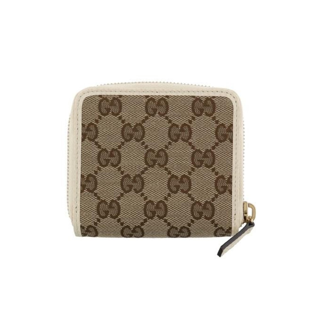 【GUCCI 古馳】346056 經典雙G緹花皮飾邊扣式短夾 