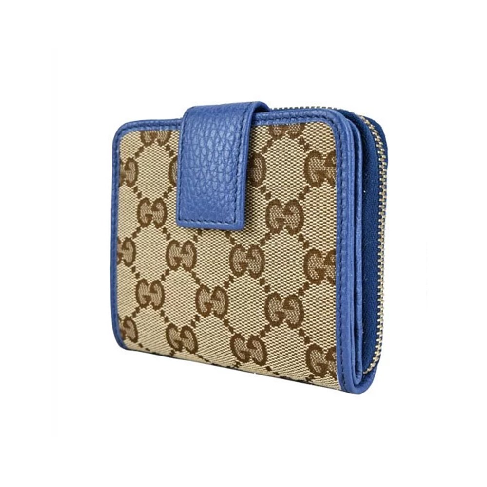 【GUCCI 古馳】346056 經典雙G緹花皮飾邊扣式短夾  -