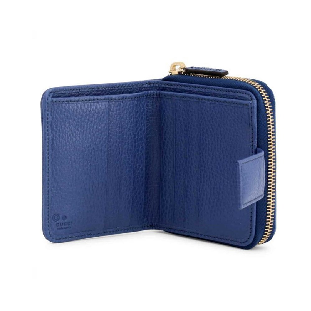 【GUCCI 古馳】346056 經典雙G緹花皮飾邊扣式短夾  -