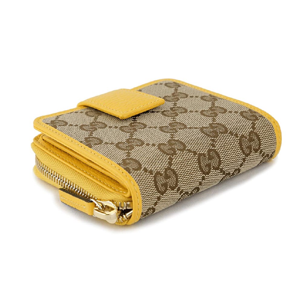 【GUCCI 古馳】346056 經典雙G緹花皮飾邊扣式短夾  - 