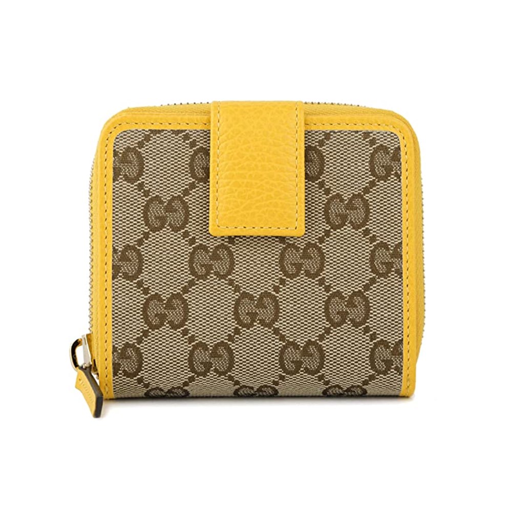 【GUCCI 古馳】346056 經典雙G緹花皮飾邊扣式短夾  - 