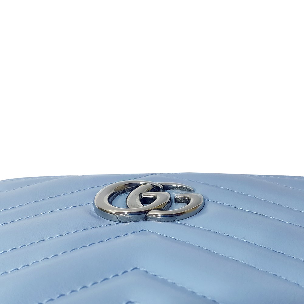 【GUCCI 古馳】625690 經典GG MARMONT系列絎縫皮革銀色LOGO化妝包/手拿包(