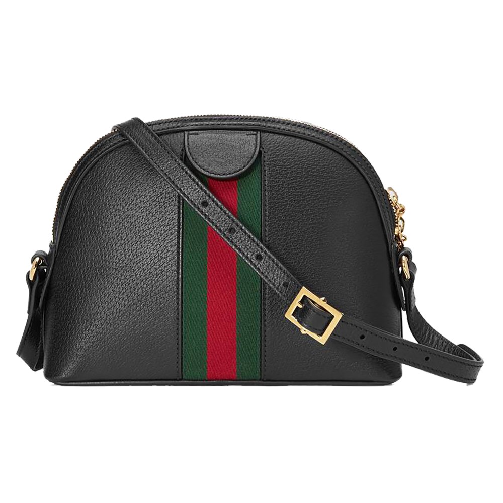 【GUCCI 古馳】719881 經典Ophidia系列綠紅綠織帶牛皮貝殼包 肩背/斜背包(黑)