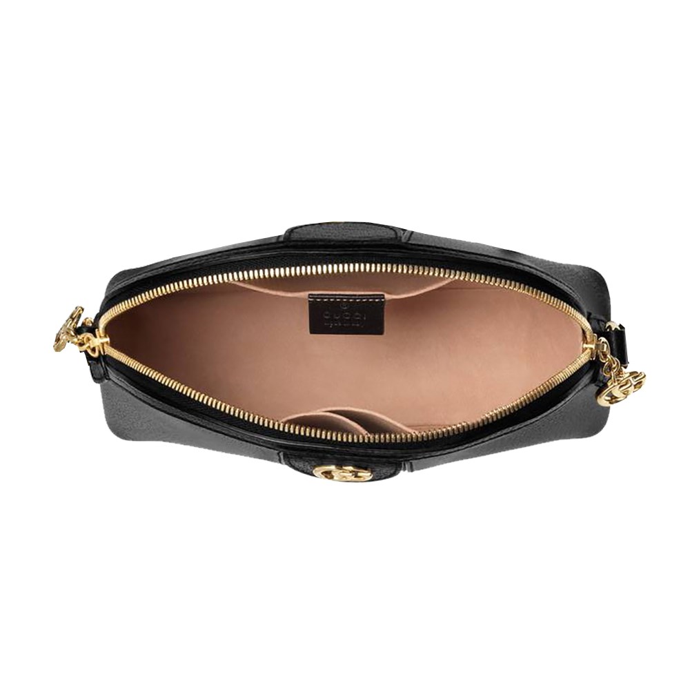 【GUCCI 古馳】719881 經典Ophidia系列綠紅綠織帶牛皮貝殼包 肩背/斜背包(黑)