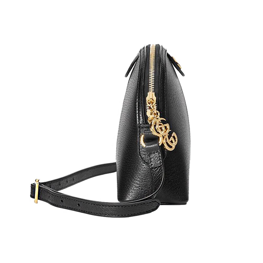 【GUCCI 古馳】719881 經典Ophidia系列綠紅綠織帶牛皮貝殼包 肩背/斜背包(黑)