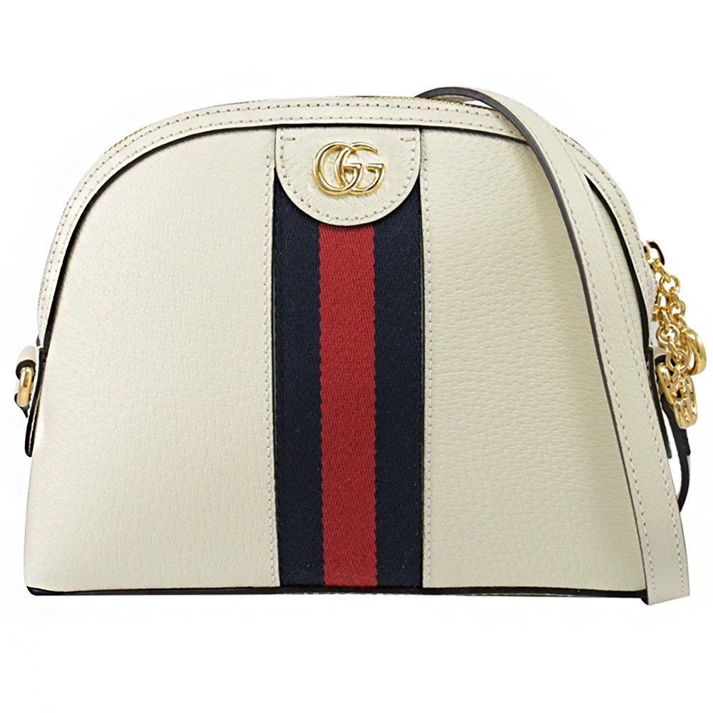 【GUCCI 古馳】719881 經典Ophidia系列綠紅綠織帶牛皮貝殼包 肩背/斜背包(白色)