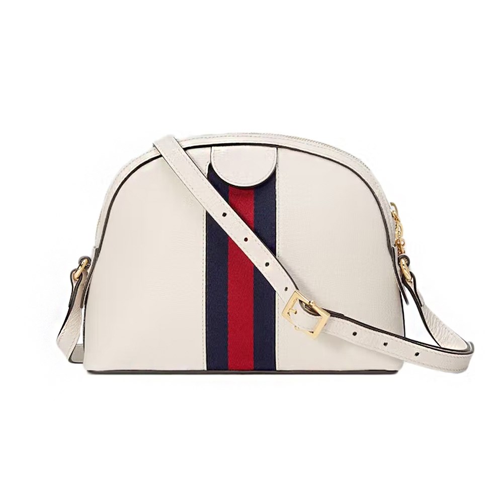 【GUCCI 古馳】719881 經典Ophidia系列綠紅綠織帶牛皮貝殼包 肩背/斜背包(白色)