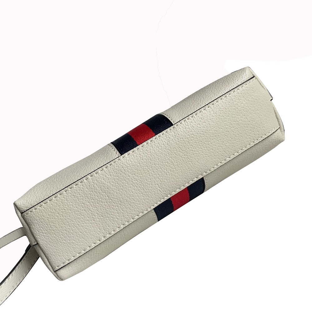 【GUCCI 古馳】719881 經典Ophidia系列綠紅綠織帶牛皮貝殼包 肩背/斜背包(白色)