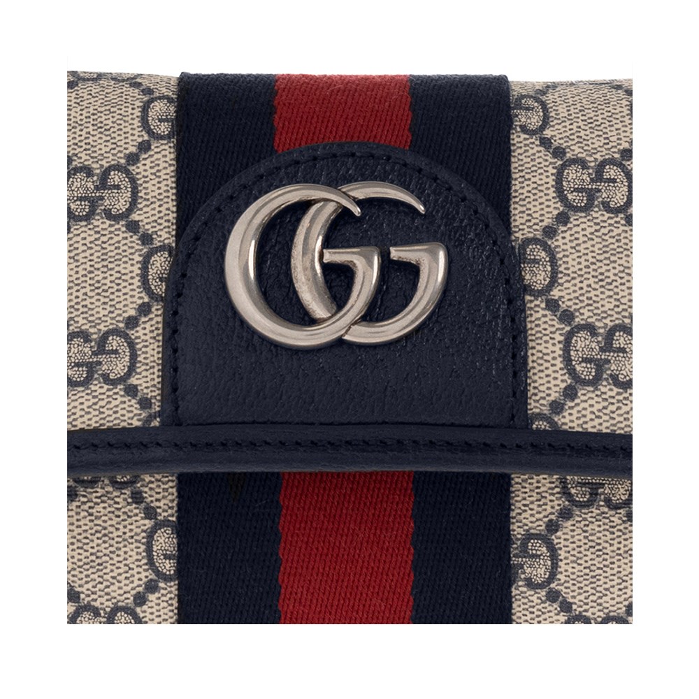 【GUCCI 古馳】674081 經典Ophidia系列GG Supreme帆布印花綠紅綠織背帶手拿/胸腰包