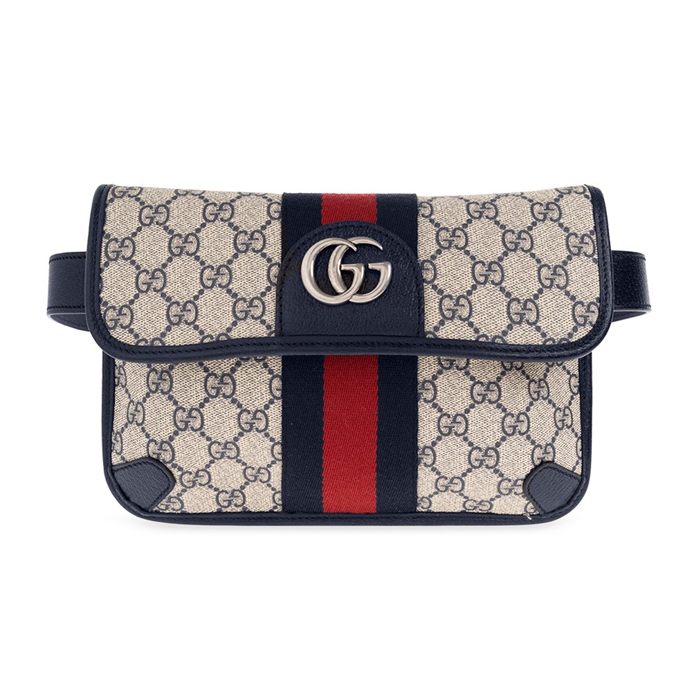 【GUCCI 古馳】674081 經典Ophidia系列GG Supreme帆布印花綠紅綠織背帶手拿/胸腰包