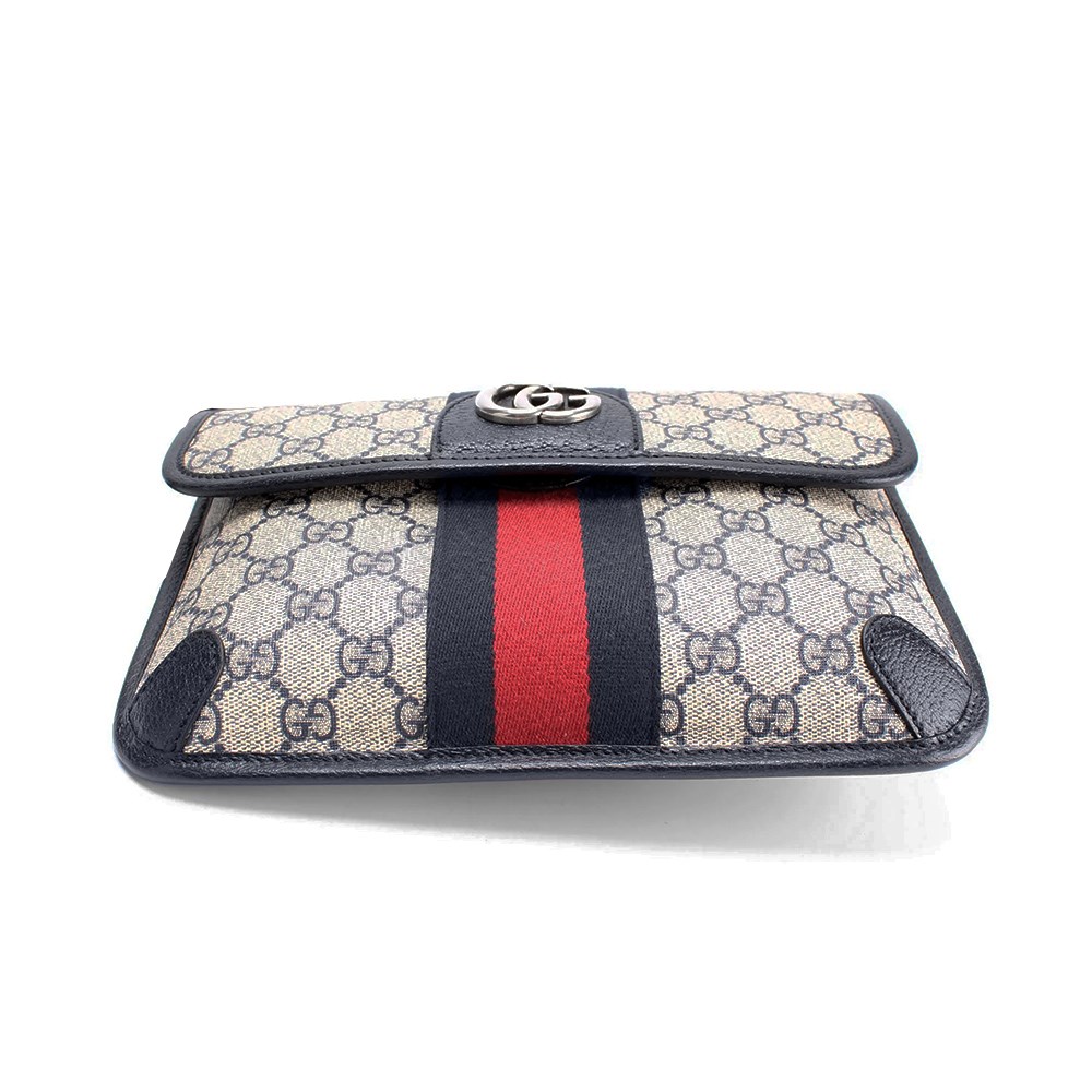 【GUCCI 古馳】674081 經典Ophidia系列GG Supreme帆布印花綠紅綠織背帶手拿/胸腰包