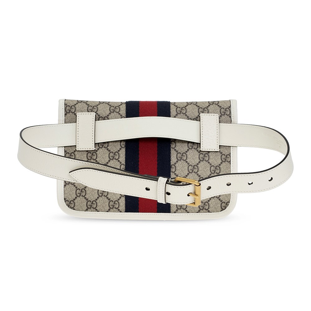 【GUCCI 古馳】674081 經典Ophidia系列GG Supreme帆布印花綠紅綠織背帶手拿/胸腰包 