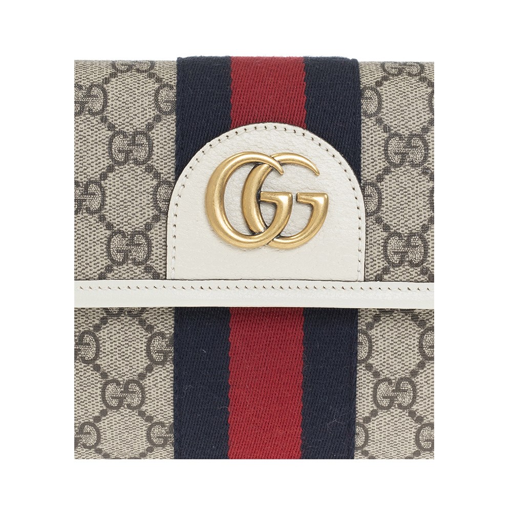 【GUCCI 古馳】674081 經典Ophidia系列GG Supreme帆布印花綠紅綠織背帶手拿/胸腰包 