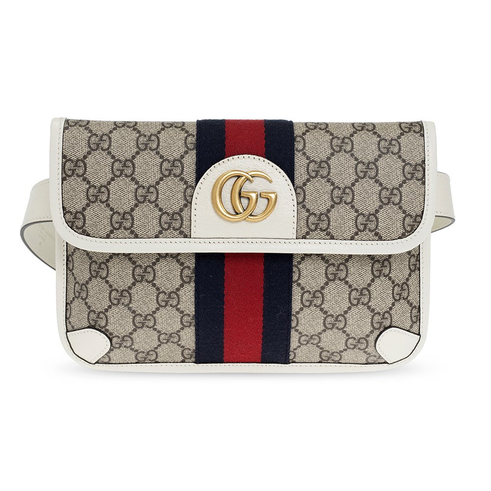 【GUCCI 古馳】674081 經典Ophidia系列GG Supreme帆布印花綠紅綠織背帶手拿/胸腰包 