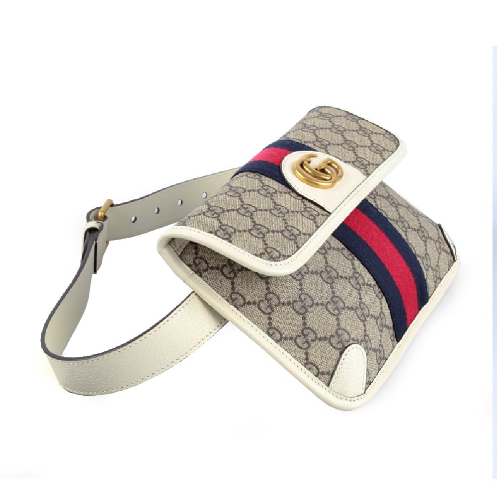 【GUCCI 古馳】674081 經典Ophidia系列GG Supreme帆布印花綠紅綠織背帶手拿/胸腰包 