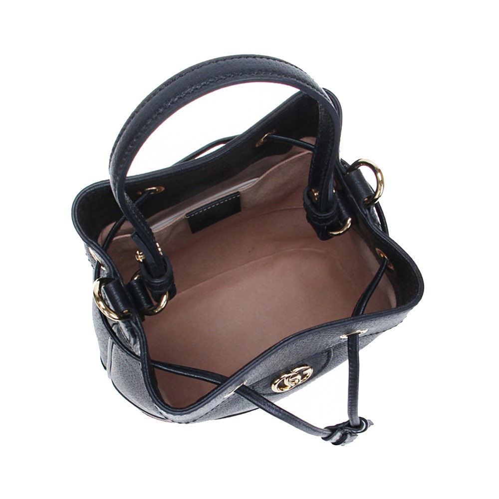 【GUCCI 古馳】719884/610846 經典Ophidia系列綠紅綠織帶皮革束口手提/斜背水桶兩用包(黑色)