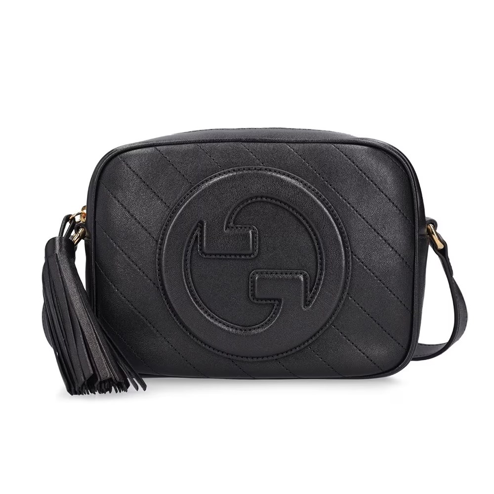 【GUCCI 古馳】742360 新款BLONDIE流蘇吊飾相機包斜背包(黑色)