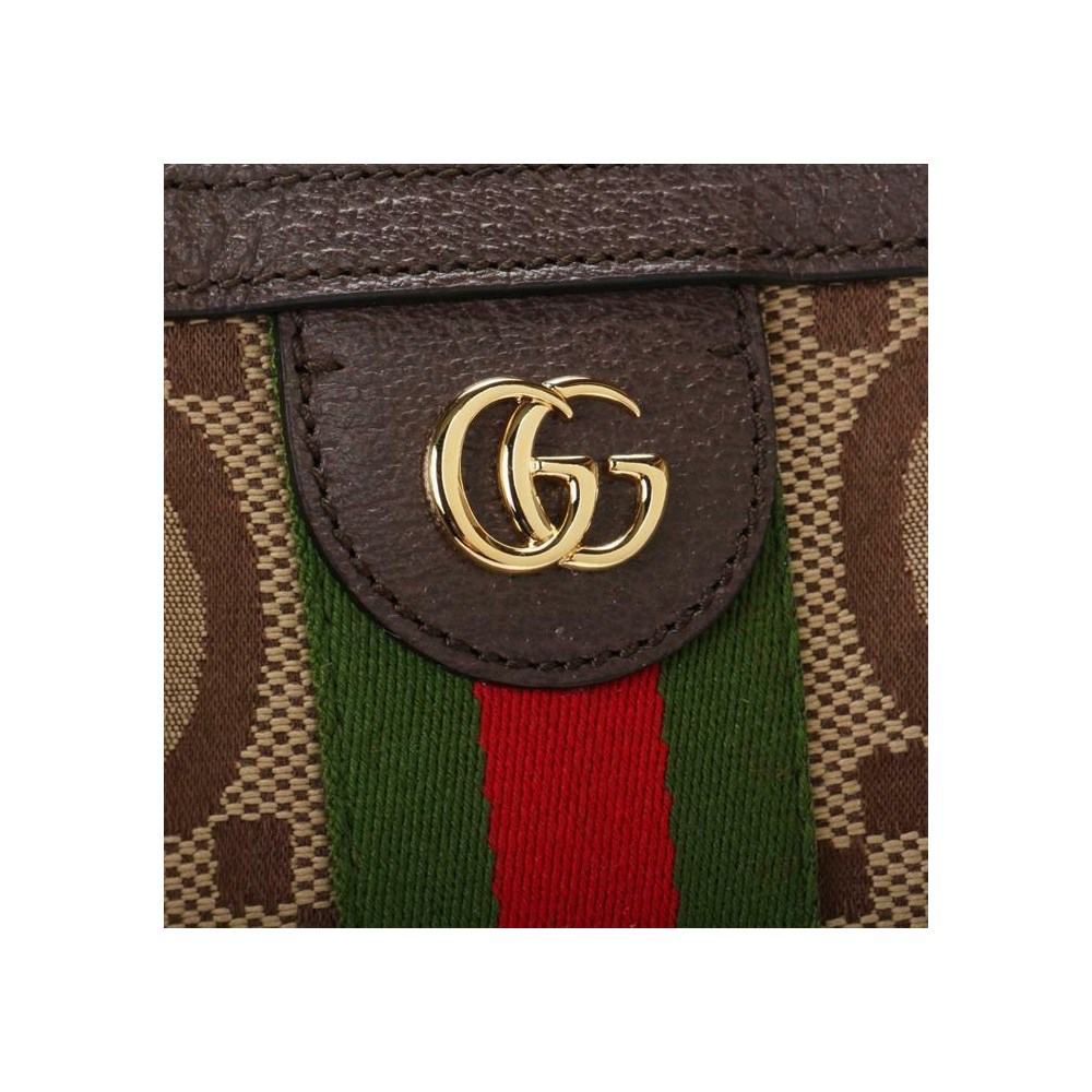 【GUCCI 古馳】631685 Ophidia系列GG帆布印花綠紅綠織帶皮革飾邊肩背托特包/購物包  